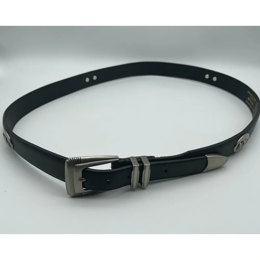Ole Miss Univ of Mississippi Leather Belt Conchos Black Gunmetal Buckle Sz 46